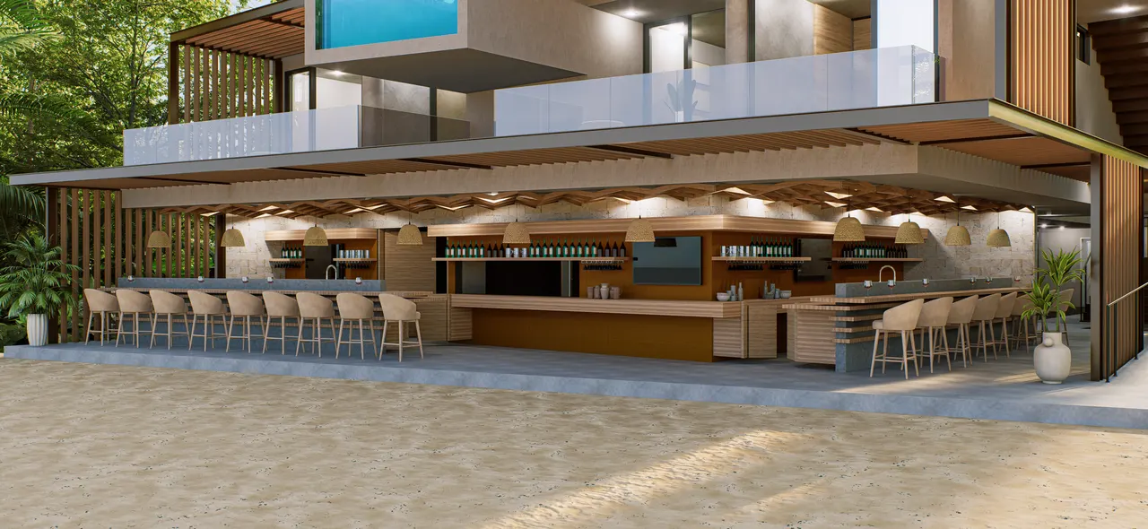 Bar, open to the sand