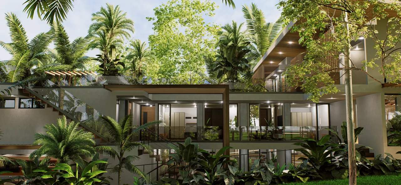 Interior courtyard at dusk